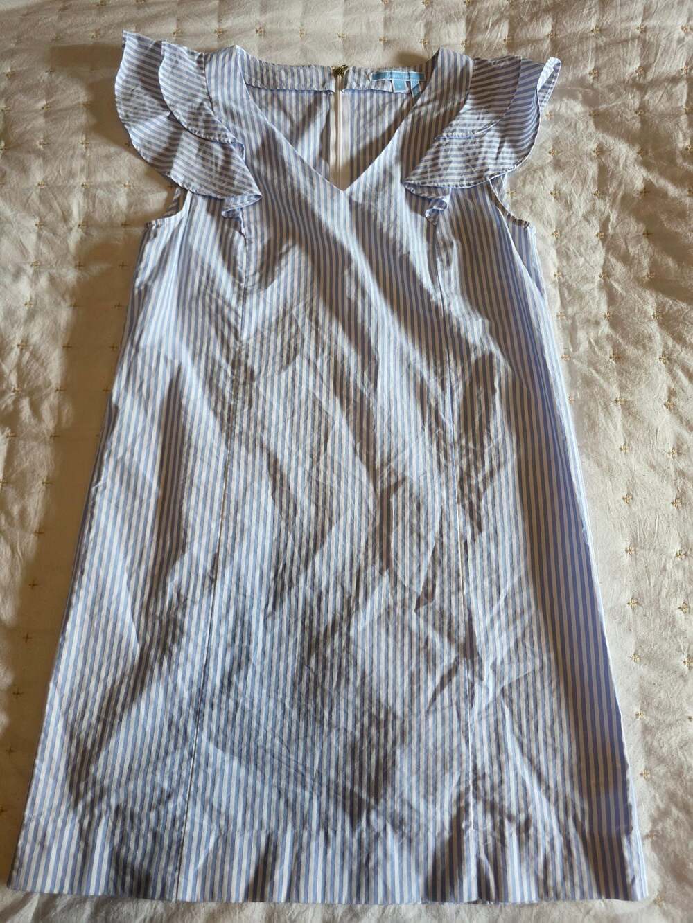 Draper James Blue‎ and White Striped Seersucker Ruffle Sleeve Shift Dress